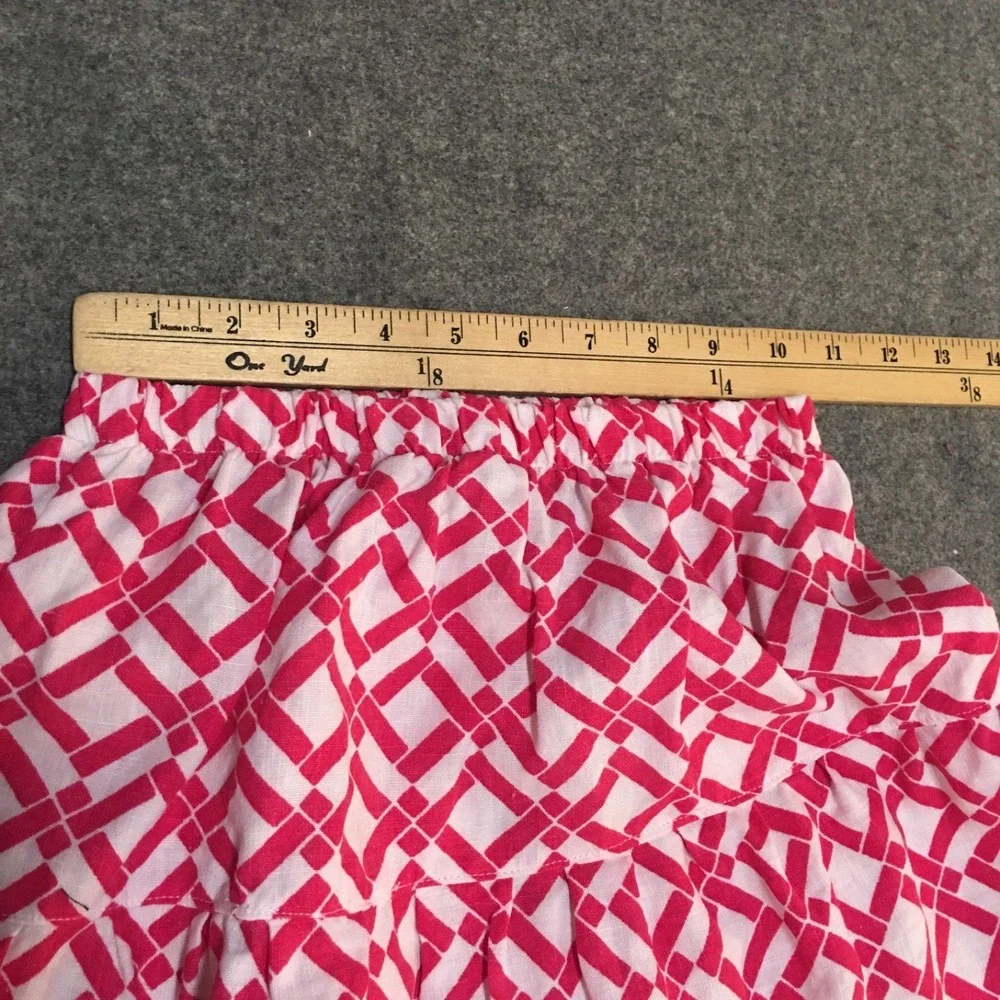 Skirt 100% Linen Girls 6 Midi Pink Geometric Ruffle Tiered Mom and Pop's Kids - Picture 7 of 9